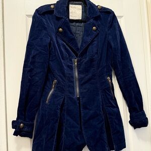 Free People Dark Blue Velvet Jacket with Gold Accents